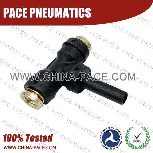Male Branch Tee Push In Plug DOT Push To Connect Air Brake Fittings, DOT Push In Air Brake Tube Fittings, DOT Approved Brass Push To Connect Fittings, DOT Fittings, DOT Air Line Fittings, Air Brake Parts